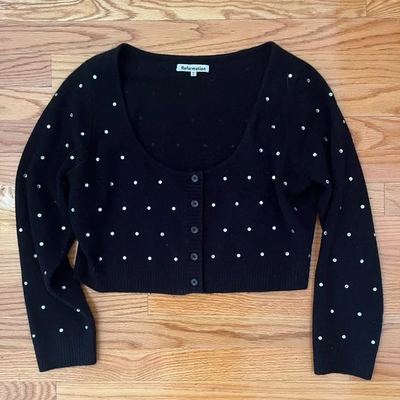 Reformation Nathalia Regenerative Wool Cardigan in Black Size M - Picture 2 of 6